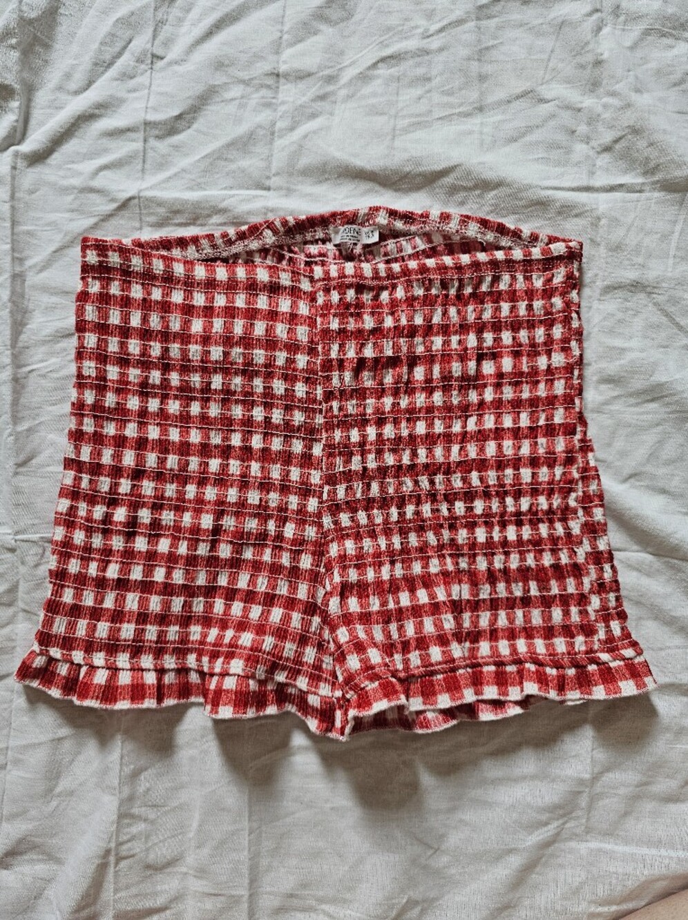 Ardene XS Red white gingham smocked shorts ruffle trim